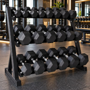 Rack di manubri esagonali in palestra moderna SET MANUBRI ESAGONALI GOMMATI 2,5-25KG